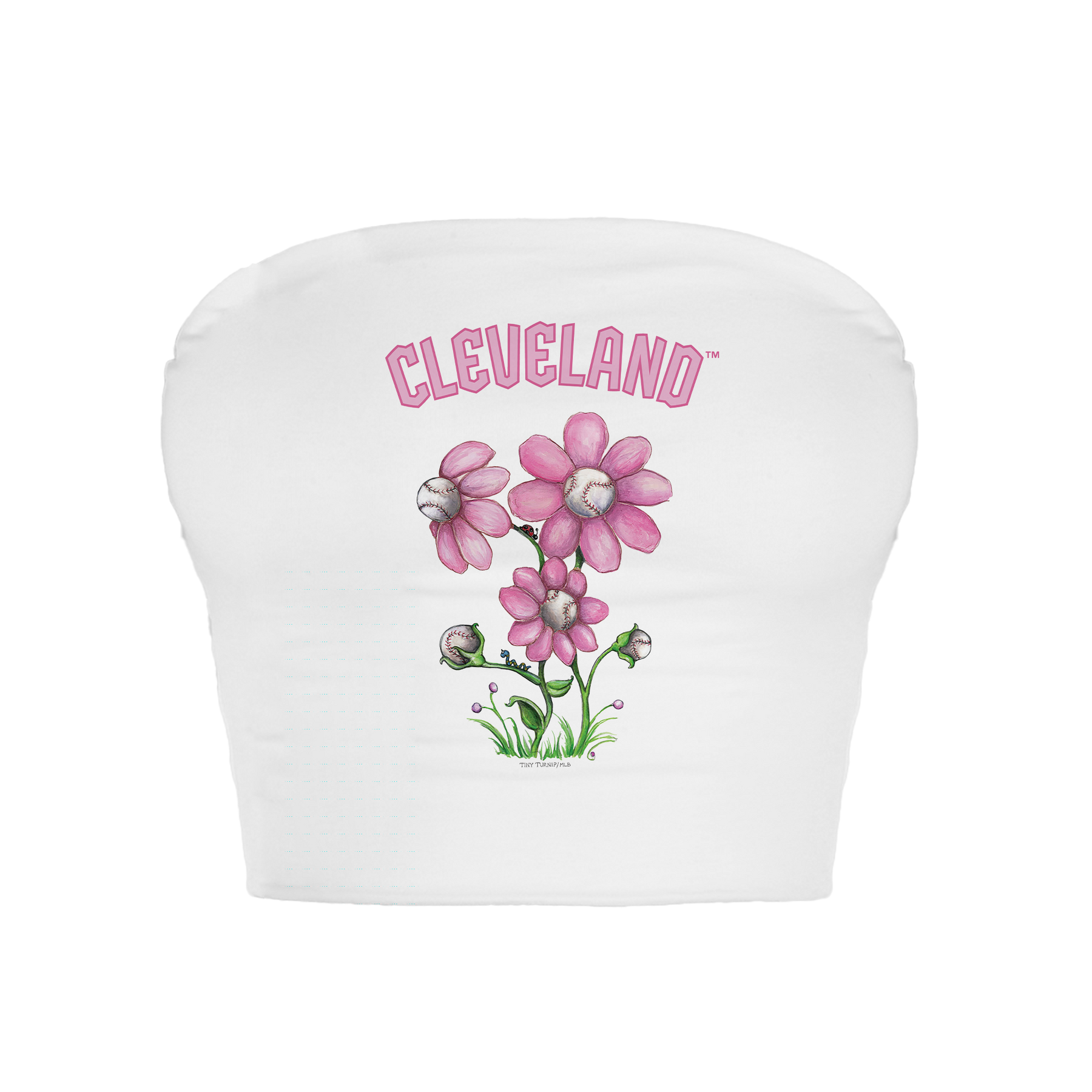Cleveland Guardians Blooming Baseballs Crop Tube Top - Tiny Turnip