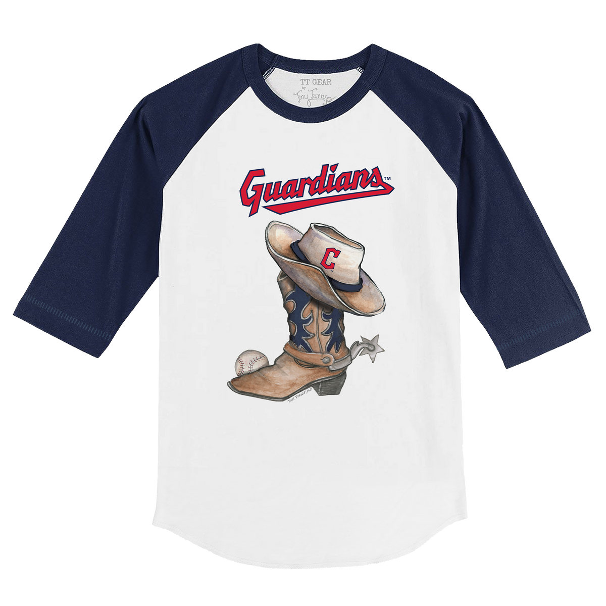 Cleveland Guardians Cowboy Boot 3/4 Navy Blue Sleeve Raglan