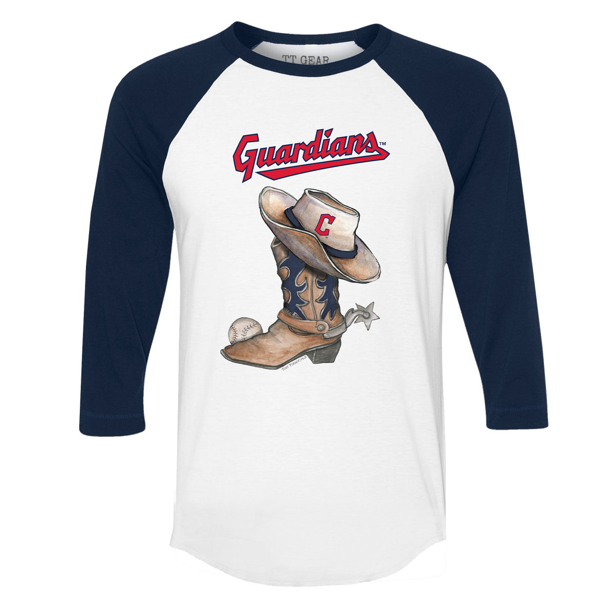 Cleveland Guardians Cowboy Boot 3/4 Navy Blue Sleeve Raglan