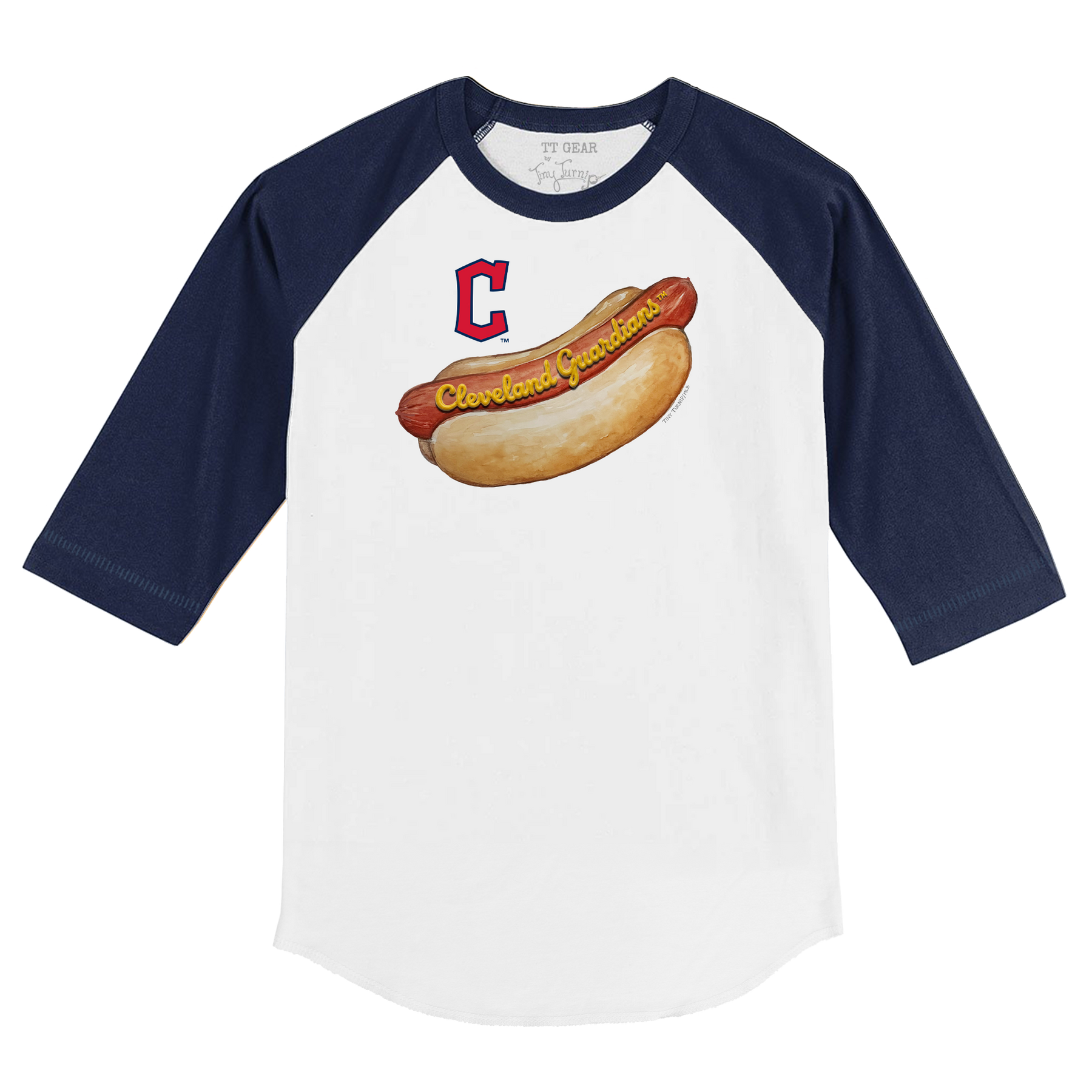 Cleveland Guardians Hot Dog 3/4 Navy Blue Sleeve Raglan