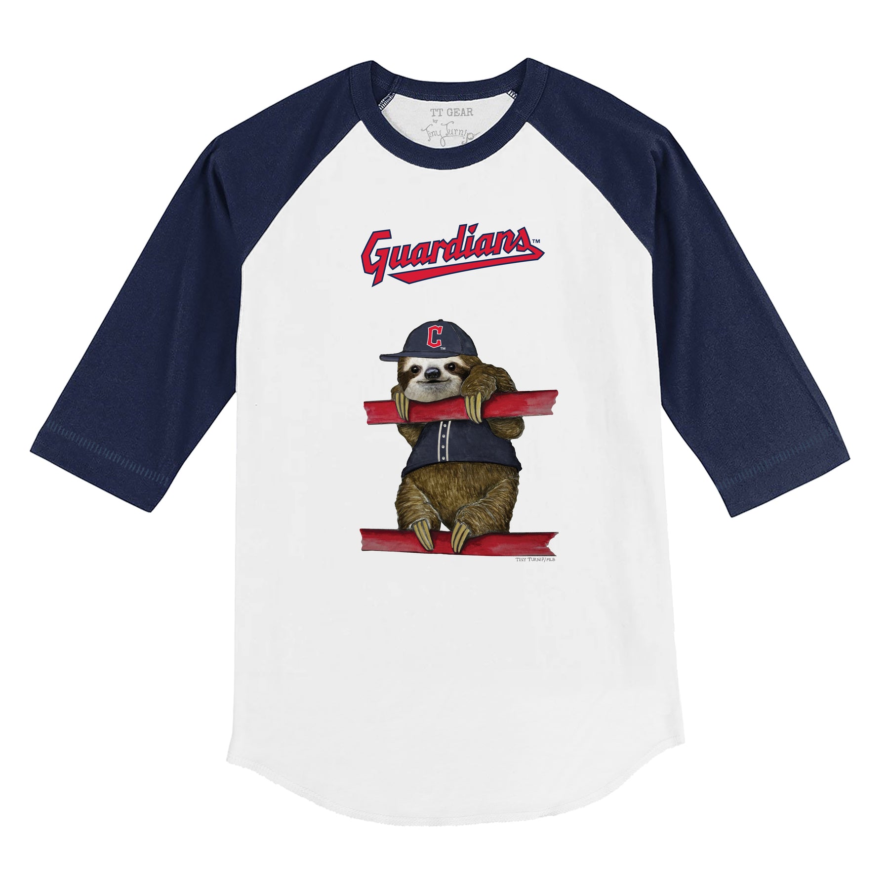 Cleveland Guardians Sloth 3/4 Navy Blue Sleeve Raglan