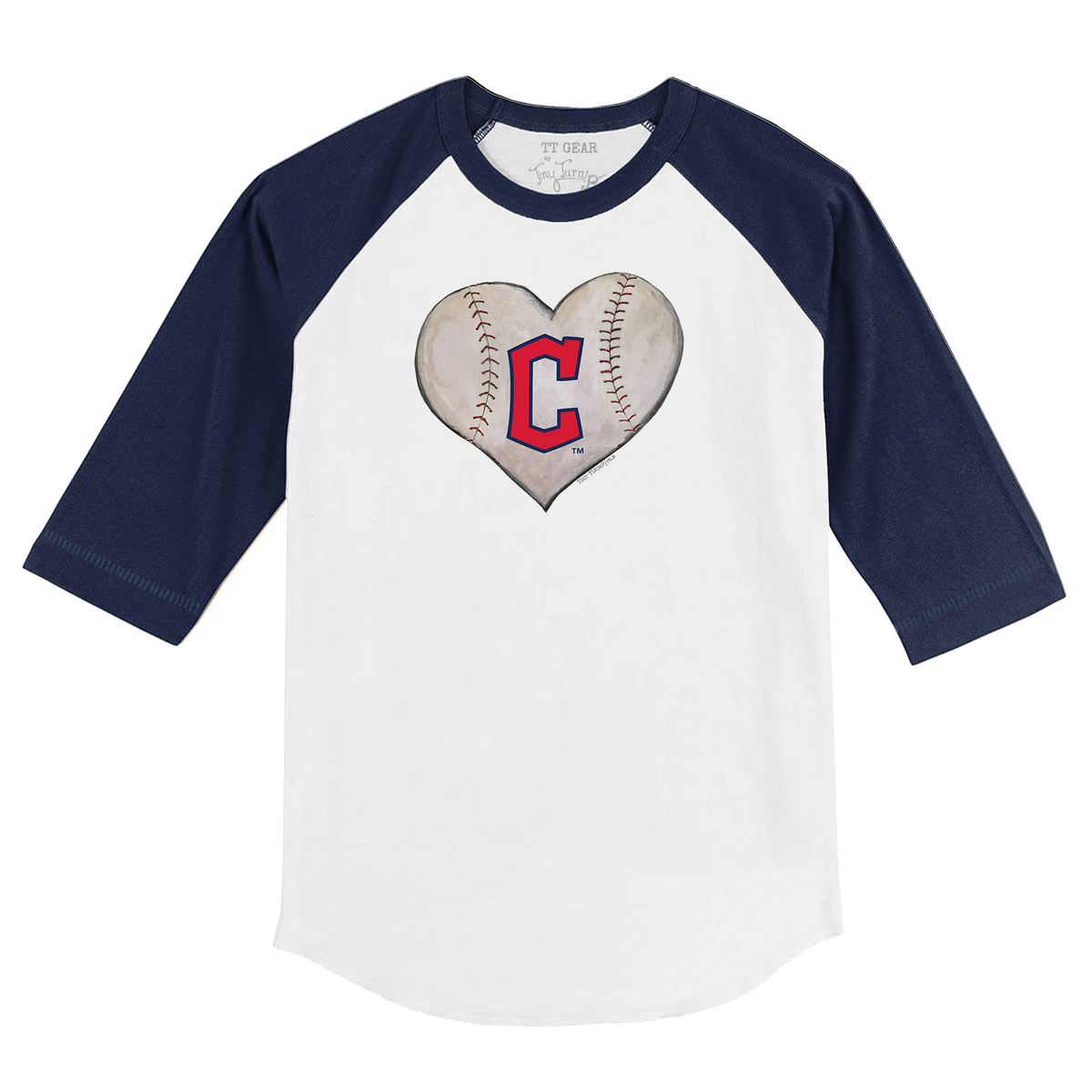 Cleveland Guardians Stitched Heart 3/4 Navy Blue Sleeve Raglan - Tiny Turnip