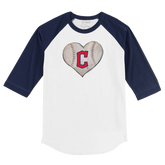 Cleveland Guardians Stitched Heart 3/4 Navy Blue Sleeve Raglan - Tiny Turnip