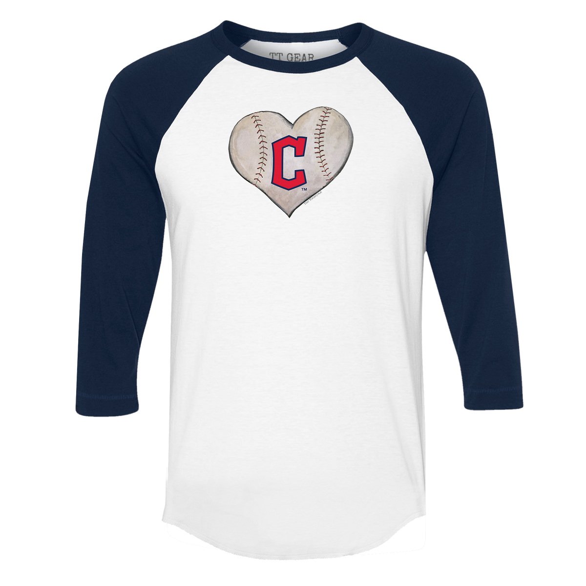 Cleveland Guardians Stitched Heart 3/4 Navy Blue Sleeve Raglan - Tiny Turnip