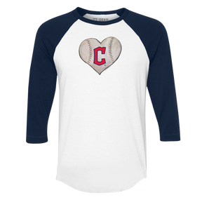 Cleveland Guardians Stitched Heart 3/4 Navy Blue Sleeve Raglan - Tiny Turnip