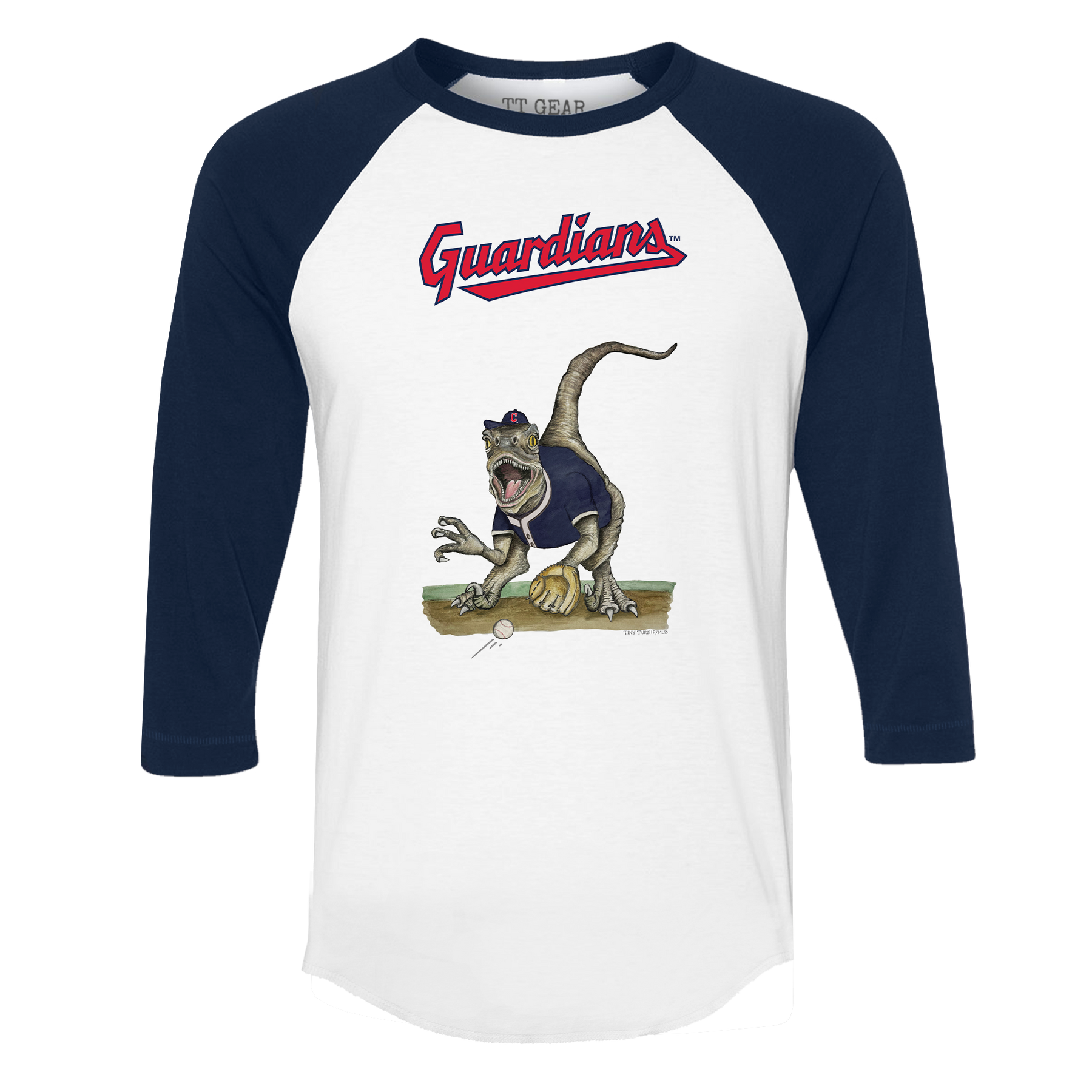 Cleveland Guardians Velociraptor 3/4 Navy Blue Sleeve Raglan