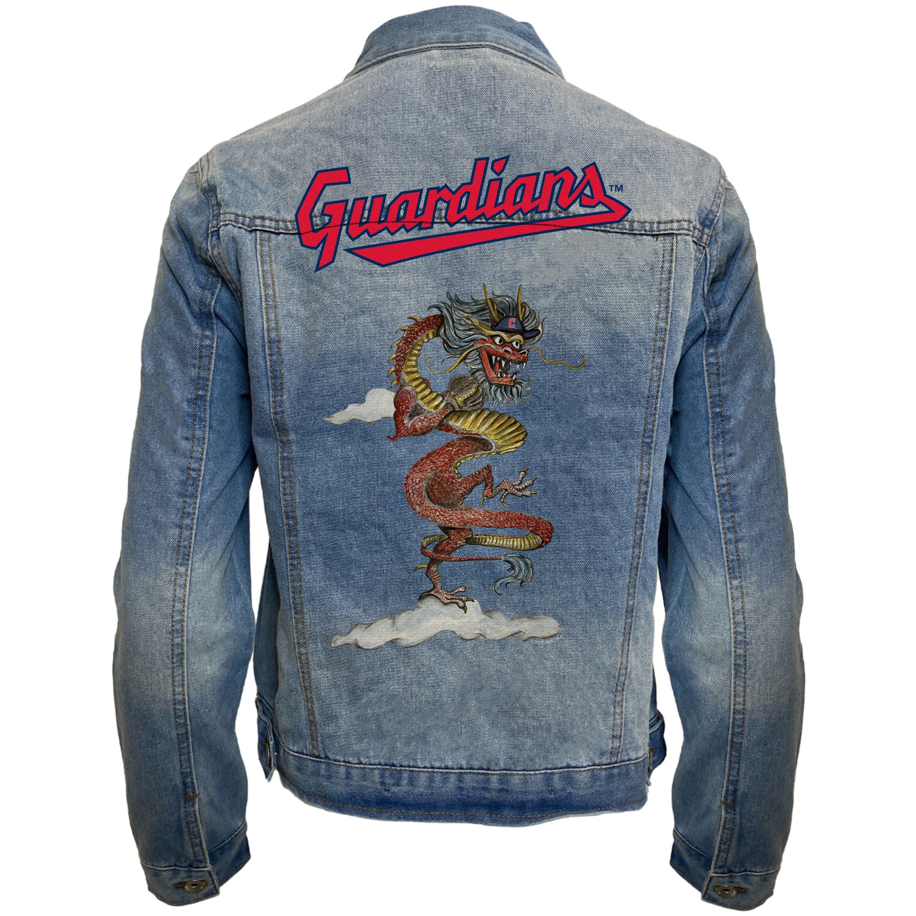 Cleveland Guardians 2024 Year of the Dragon Distressed Denim Jacket