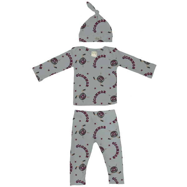 VIP NHL Cross Sticks w/ Name, Number - Long Sleeve Layette Set - Tiny Turnip