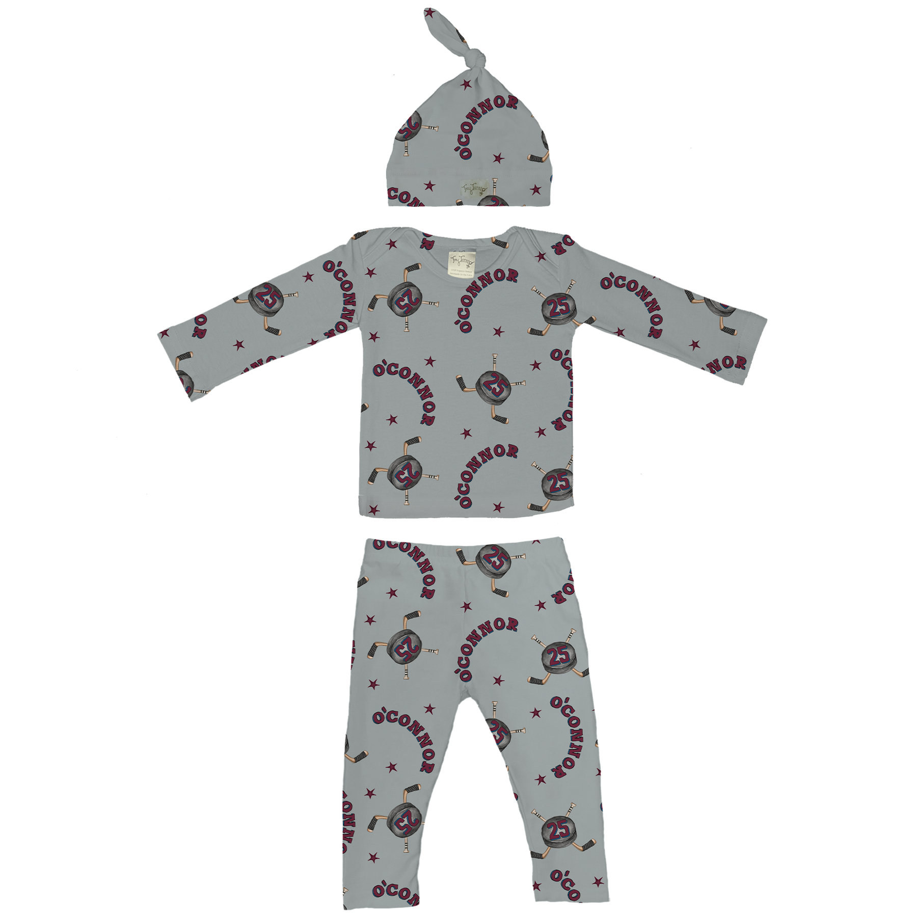 VIP NHL Cross Sticks w/ Name, Number - Long Sleeve Layette Set - Tiny Turnip