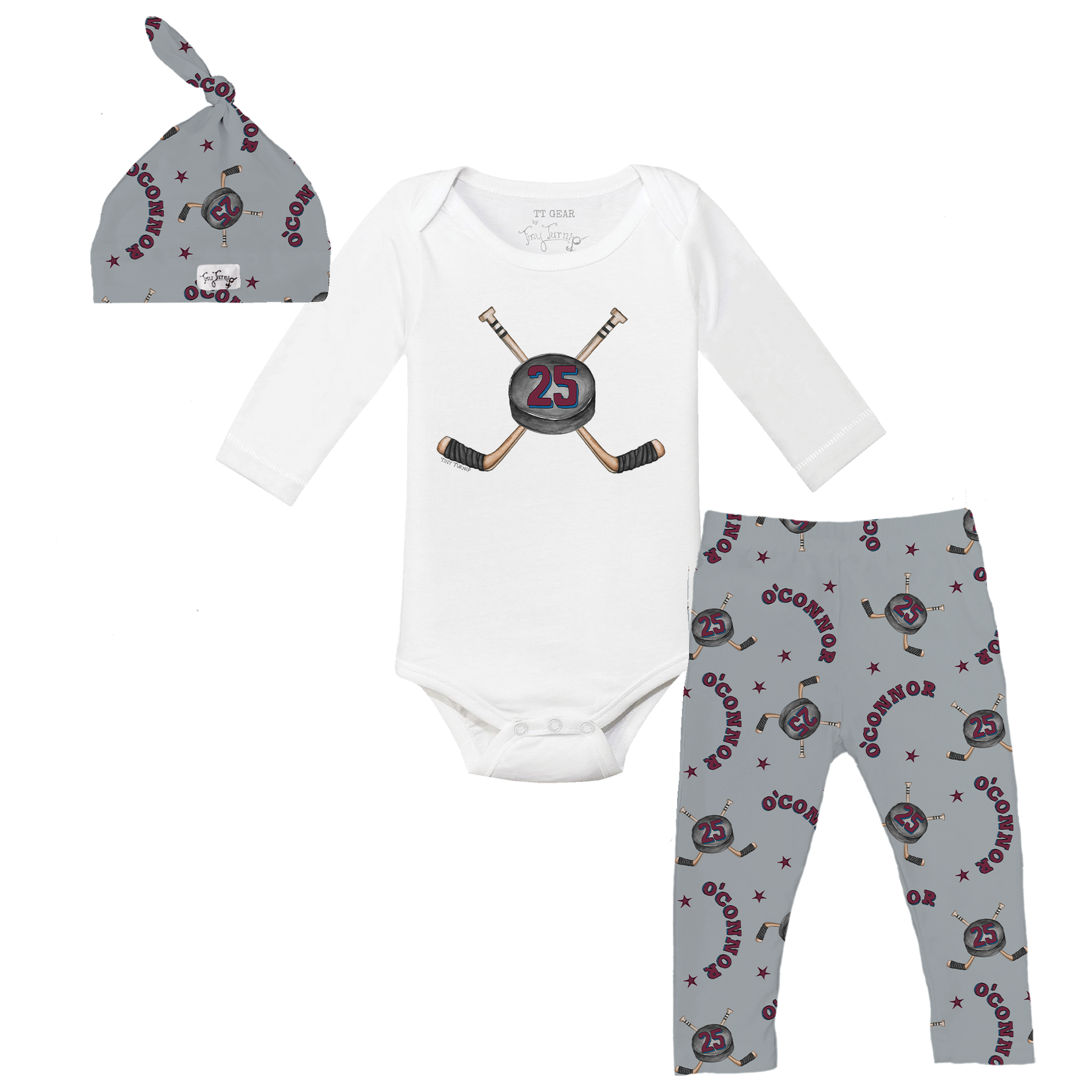 VIP NHL Cross Sticks w/ Name, Number - Long Sleeve Snapper Layette Set - Tiny Turnip