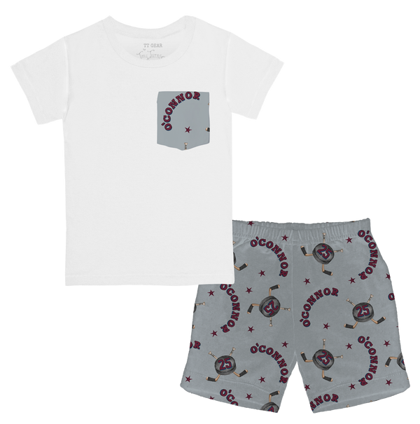 VIP NHL Cross Sticks w/ Name, Number - Pocket Tee and Shorts - Tiny Turnip