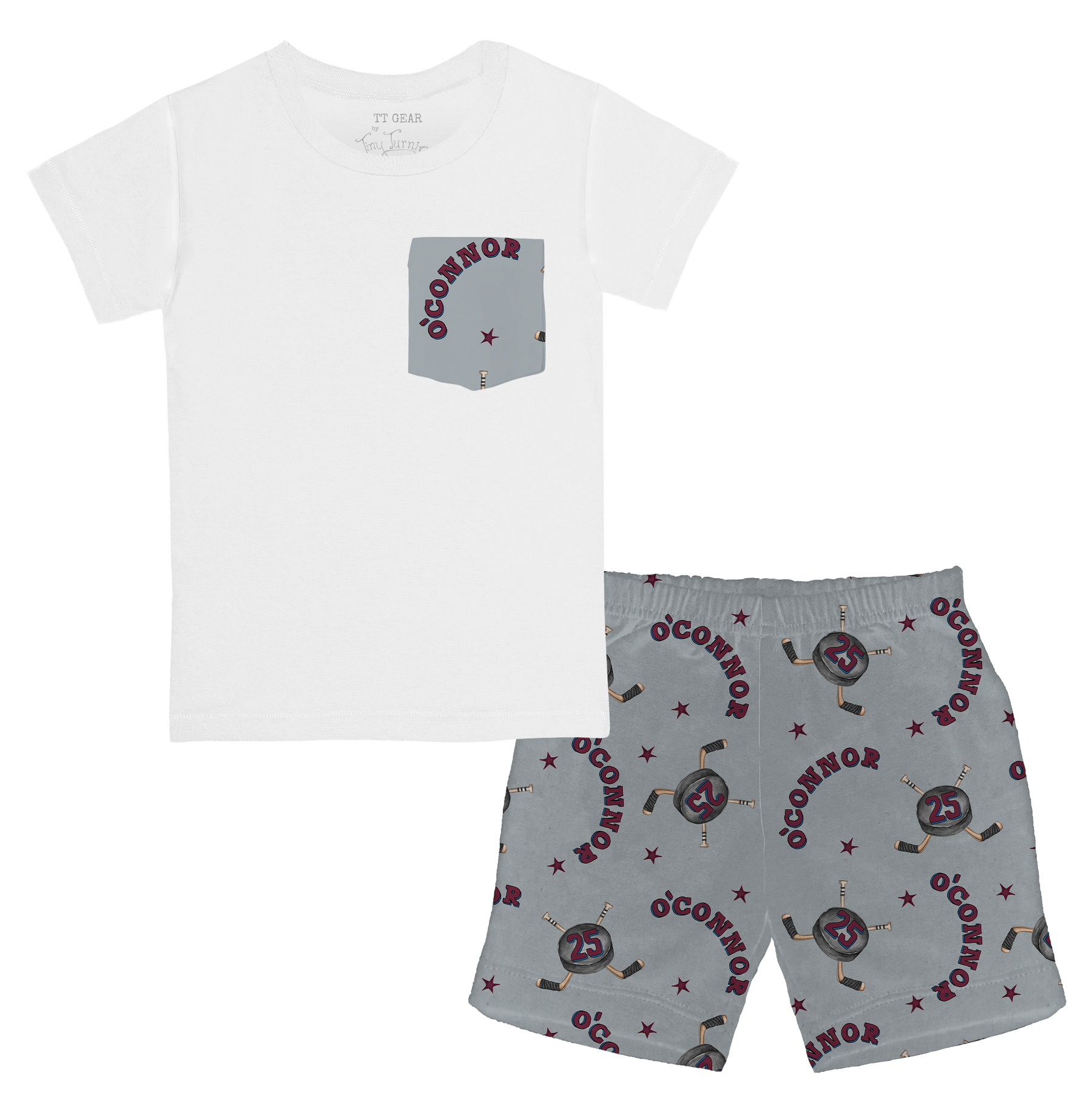 VIP NHL Cross Sticks w/ Name, Number - Pocket Tee and Shorts - Tiny Turnip