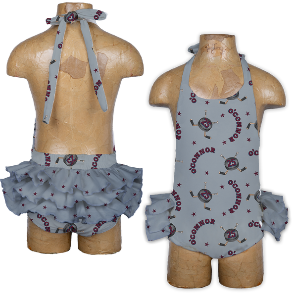 VIP NHL Cross Sticks w/ Name, Number - Ruffle Romper - Tiny Turnip