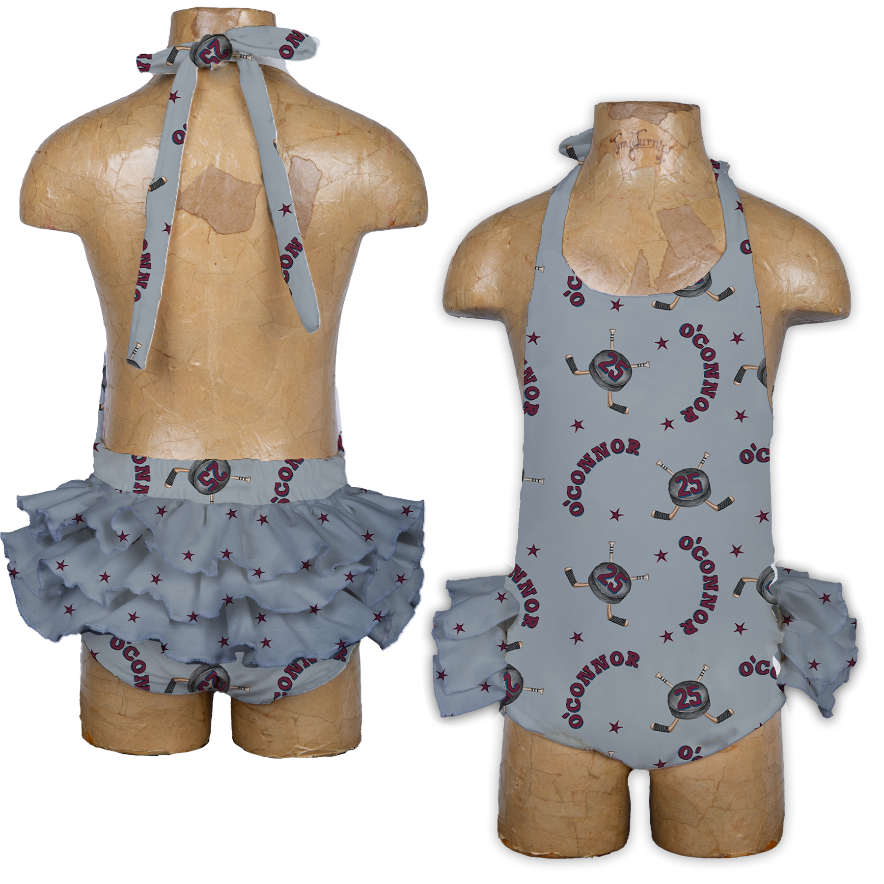 VIP NHL Cross Sticks w/ Name, Number - Ruffle Romper - Tiny Turnip