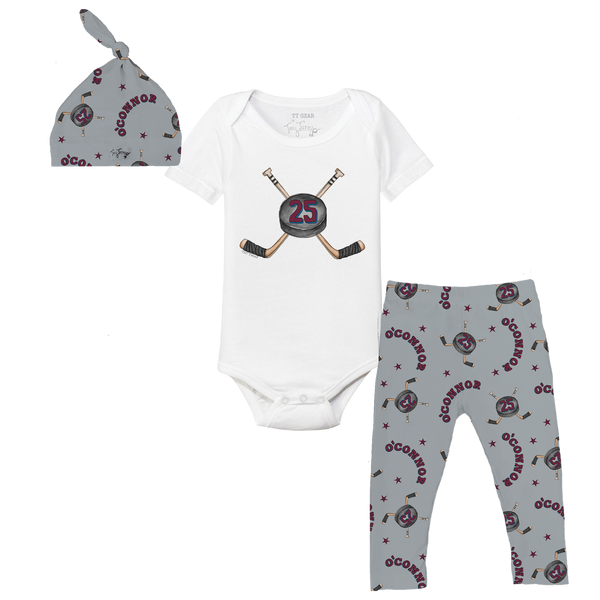 VIP NHL Cross Sticks w/ Name, Number - Short Sleeve Snapper Layette Set - Tiny Turnip