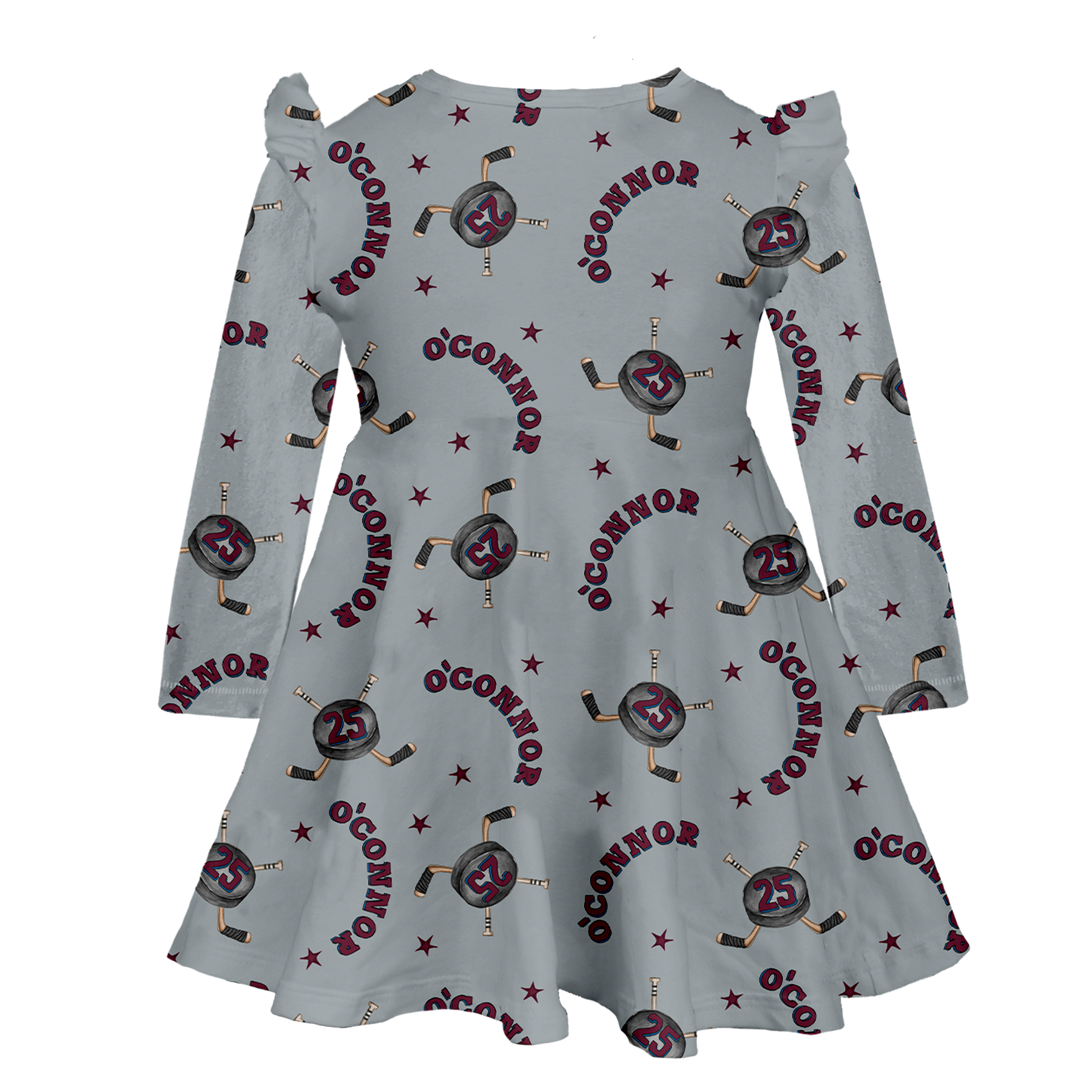VIP NHL Cross Sticks w/ Name, Number - Long Sleeve Molly Dress - Tiny Turnip