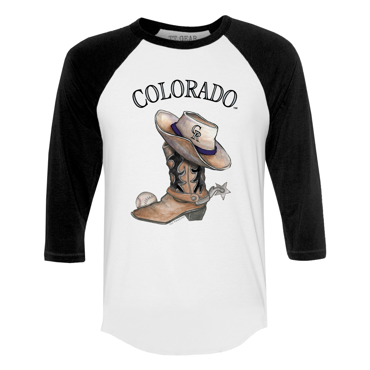 Colorado Rockies Cowboy Boot 3/4 Black Sleeve Raglan