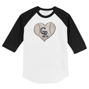 Colorado Rockies Stitched Heart 3/4 Black Sleeve Raglan - Tiny Turnip