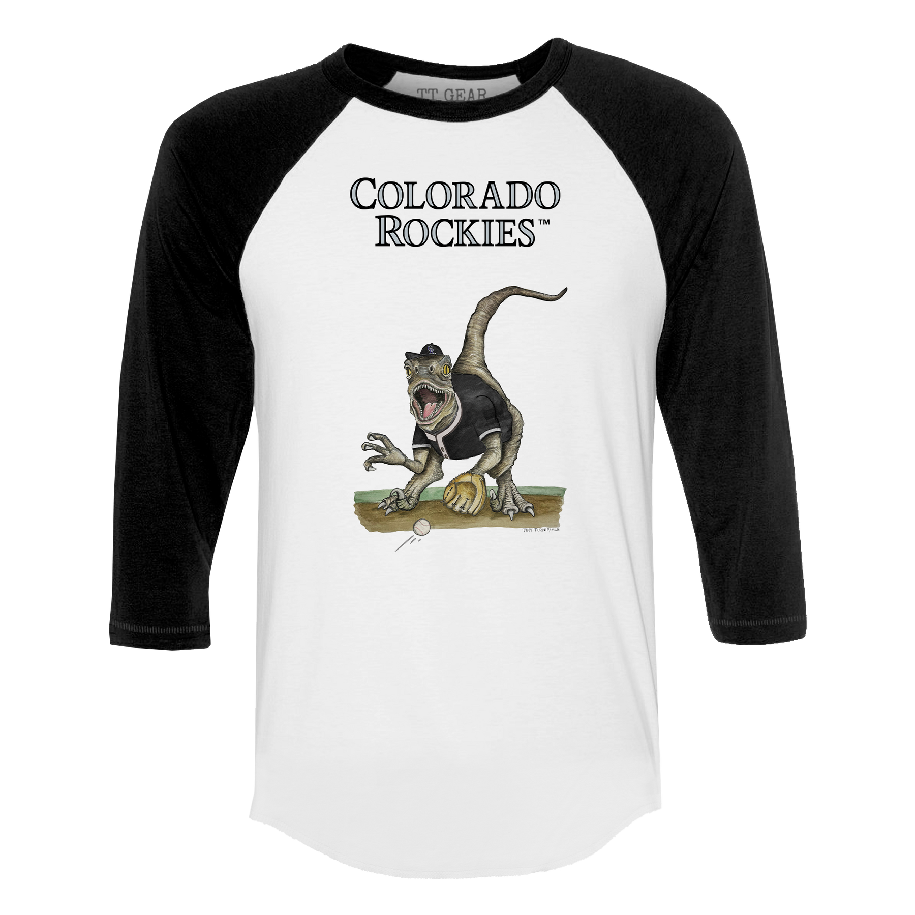 Colorado Rockies Velociraptor 3/4 Black Sleeve Raglan