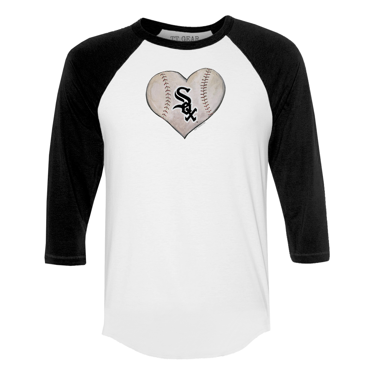 Chicago White Sox Stitched Heart 3/4 Black Sleeve Raglan - Tiny Turnip