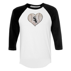 Chicago White Sox Stitched Heart 3/4 Black Sleeve Raglan - Tiny Turnip