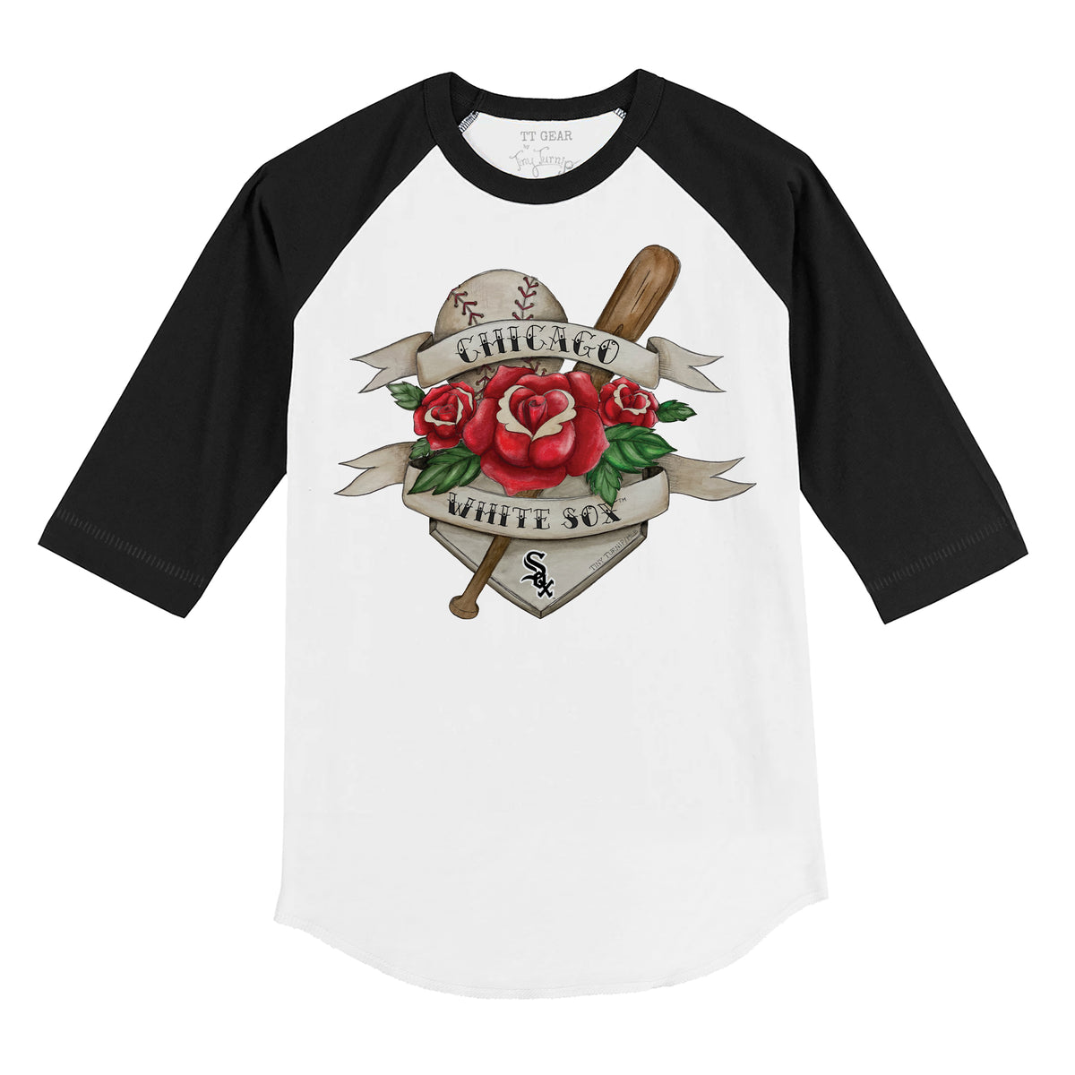 Chicago White Sox Tattoo Rose 3/4 Black Sleeve Raglan
