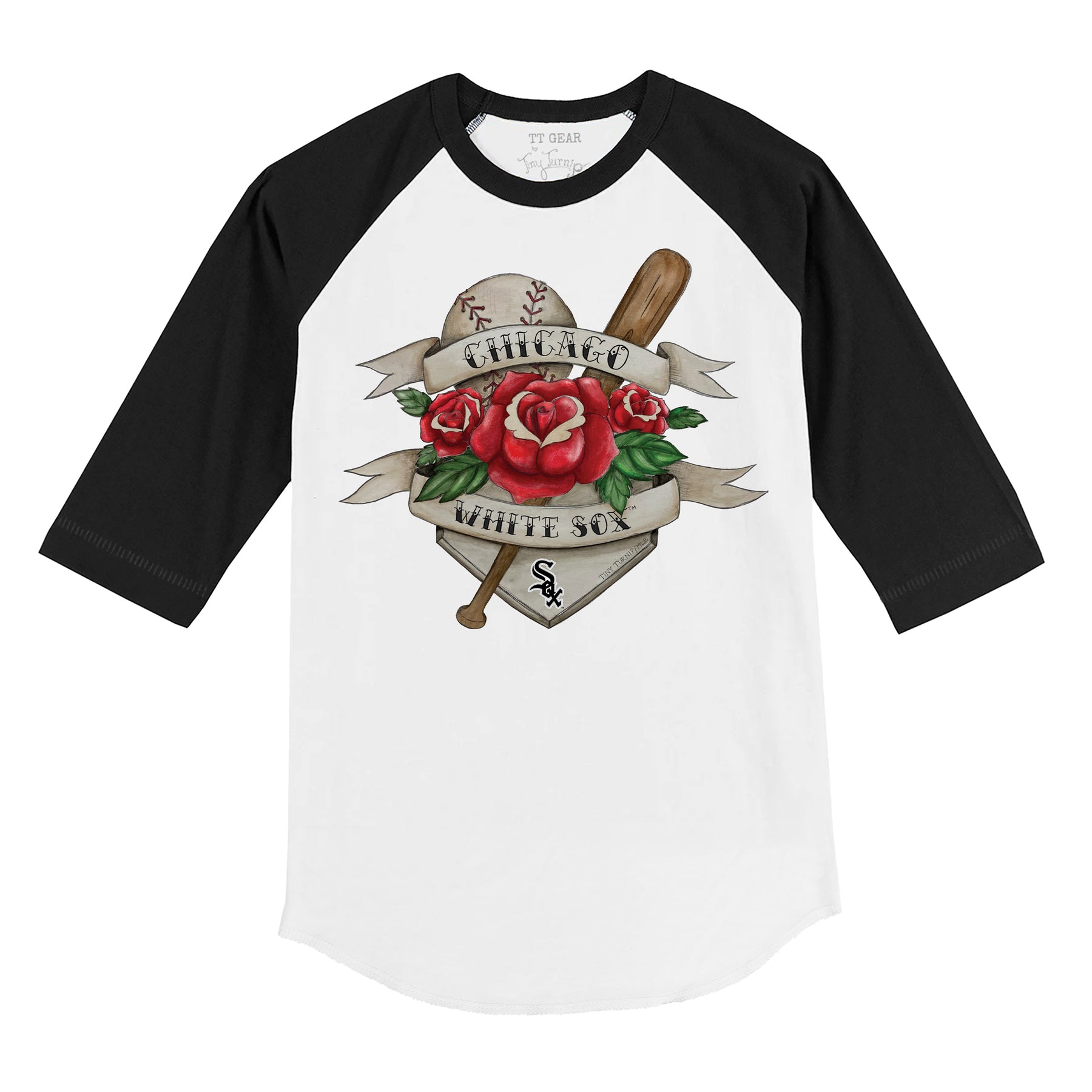 Chicago White Sox Tattoo Rose 3/4 Black Sleeve Raglan