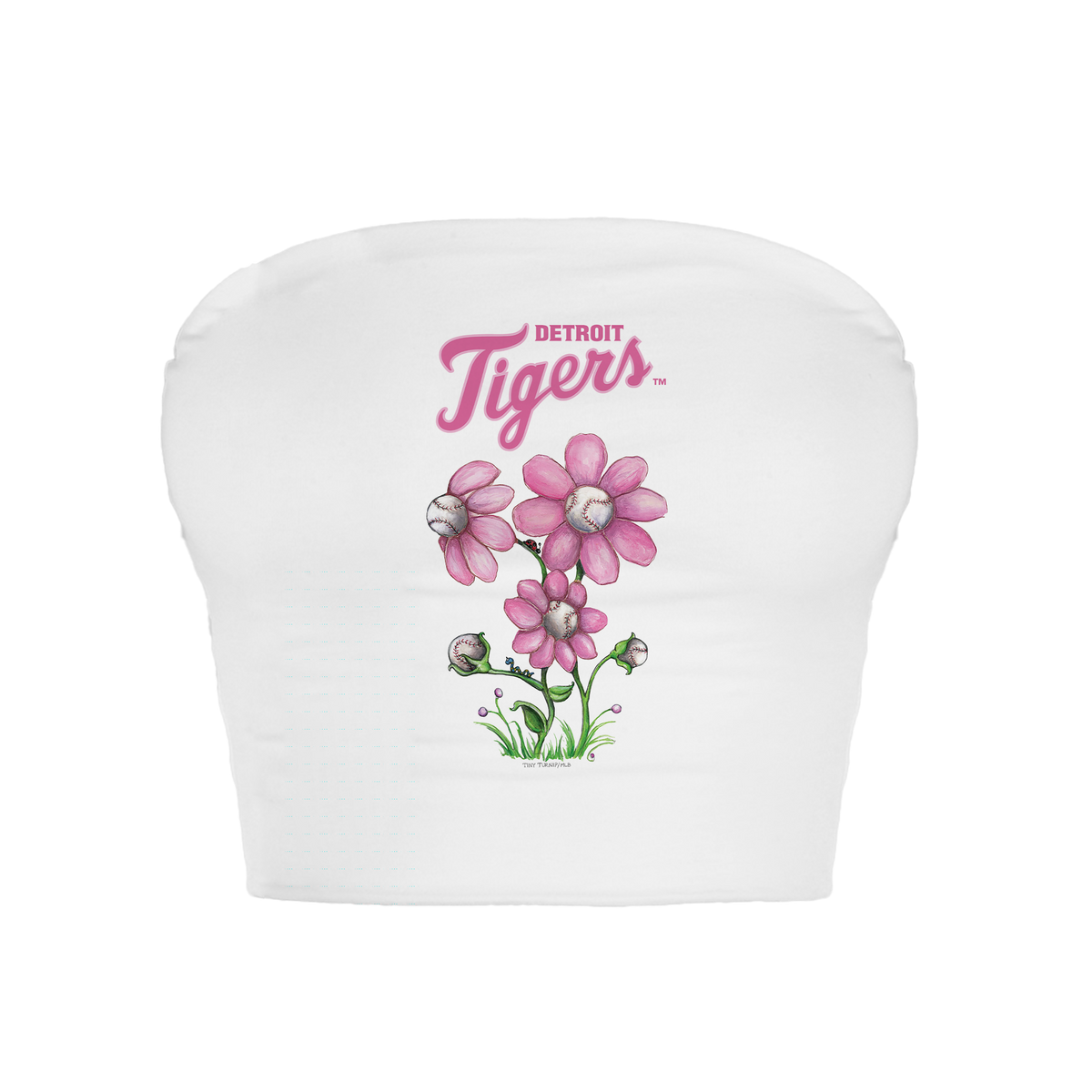 Detroit Tigers Blooming Baseballs Crop Tube Top - Tiny Turnip