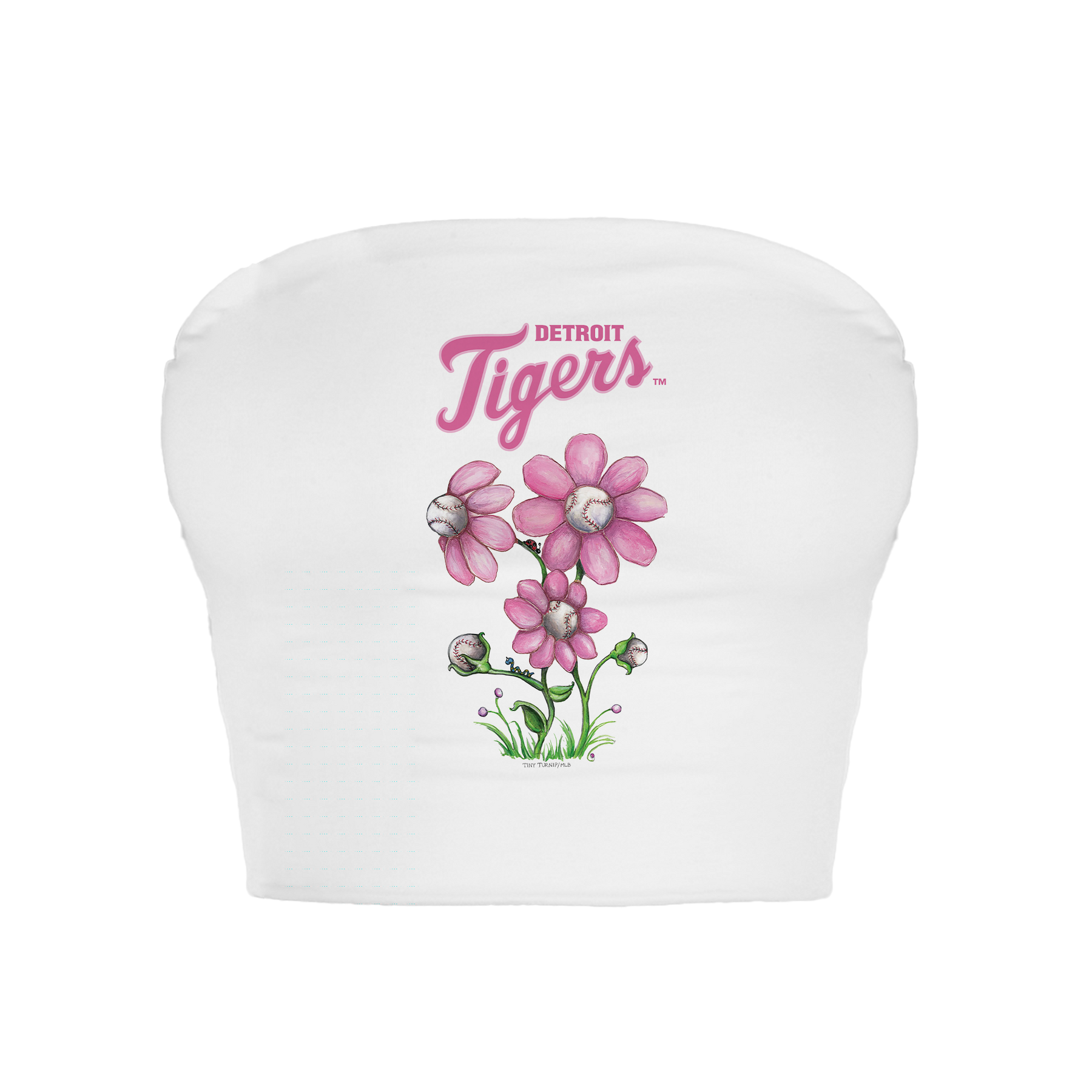 Detroit Tigers Blooming Baseballs Crop Tube Top - Tiny Turnip