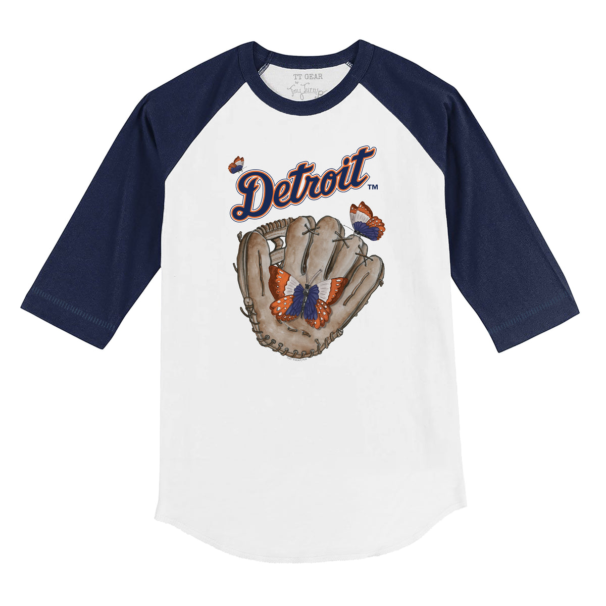 Detroit Tigers Butterfly Glove 3/4 Navy Blue Sleeve Raglan