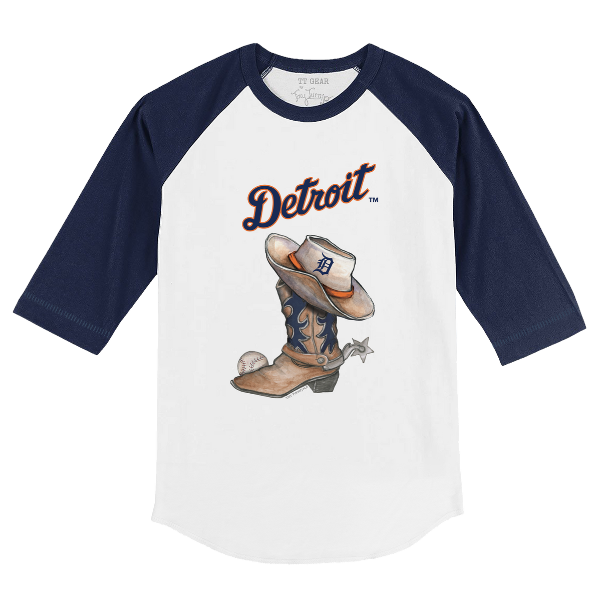 Detroit Tigers Cowboy Boot 3/4 Navy Blue Sleeve Raglan