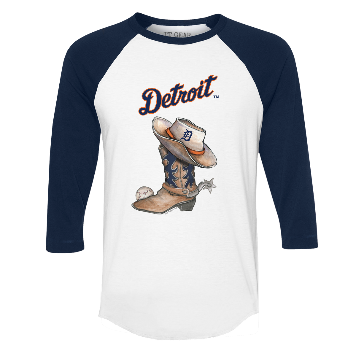 Detroit Tigers Cowboy Boot 3/4 Navy Blue Sleeve Raglan