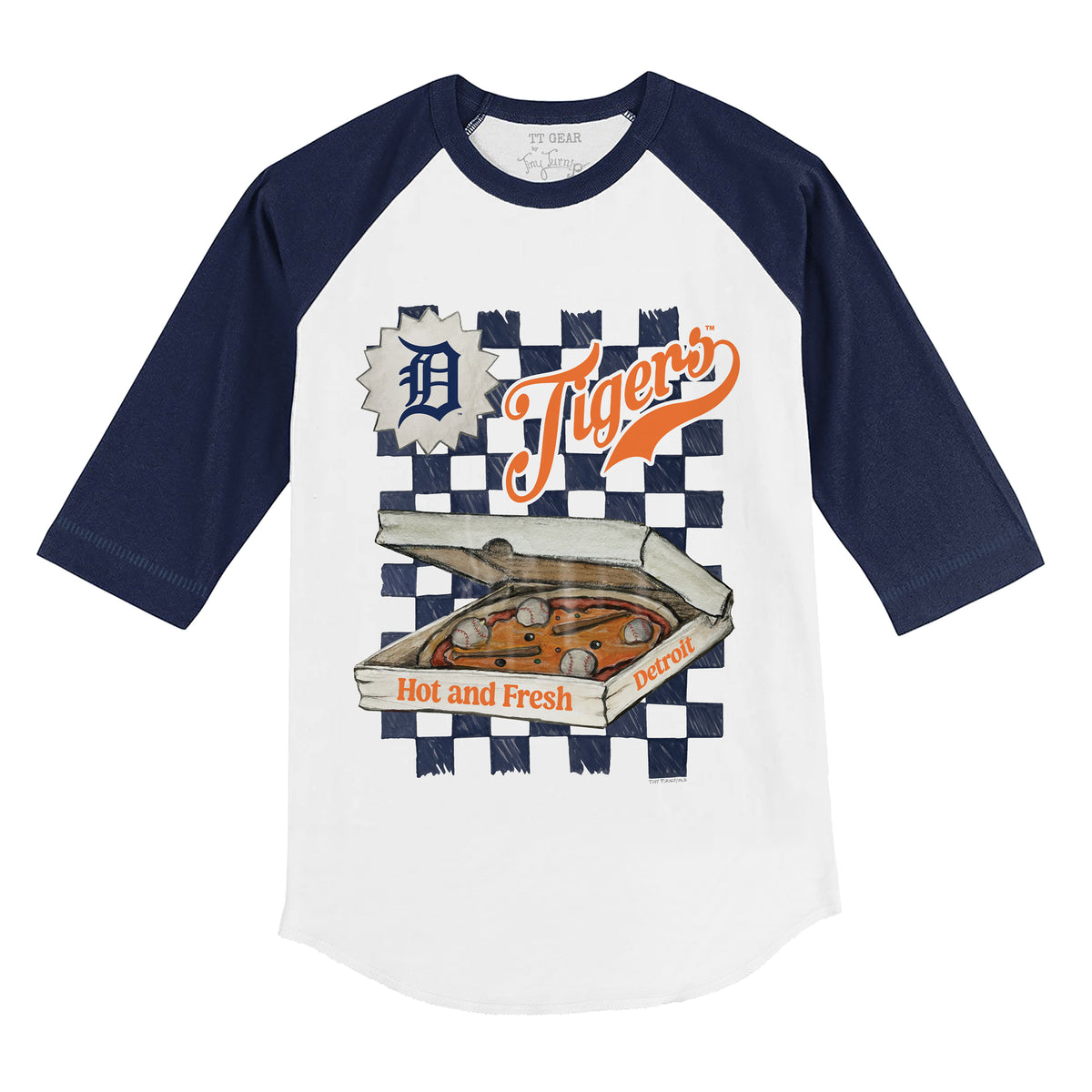 Detroit Tigers Pizza 3/4 Navy Blue Sleeve Raglan