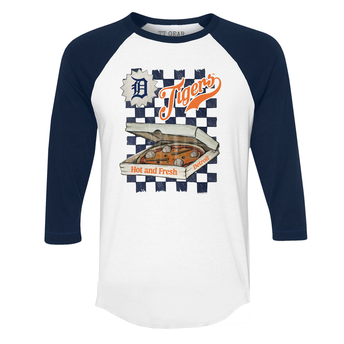 Detroit Tigers Pizza 3/4 Navy Blue Sleeve Raglan