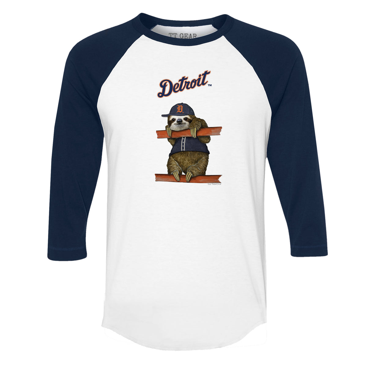 Detroit Tigers Sloth 3/4 Navy Blue Sleeve Raglan