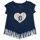 Detroit Tigers Stitched Heart Fringe Tee - Tiny Turnip