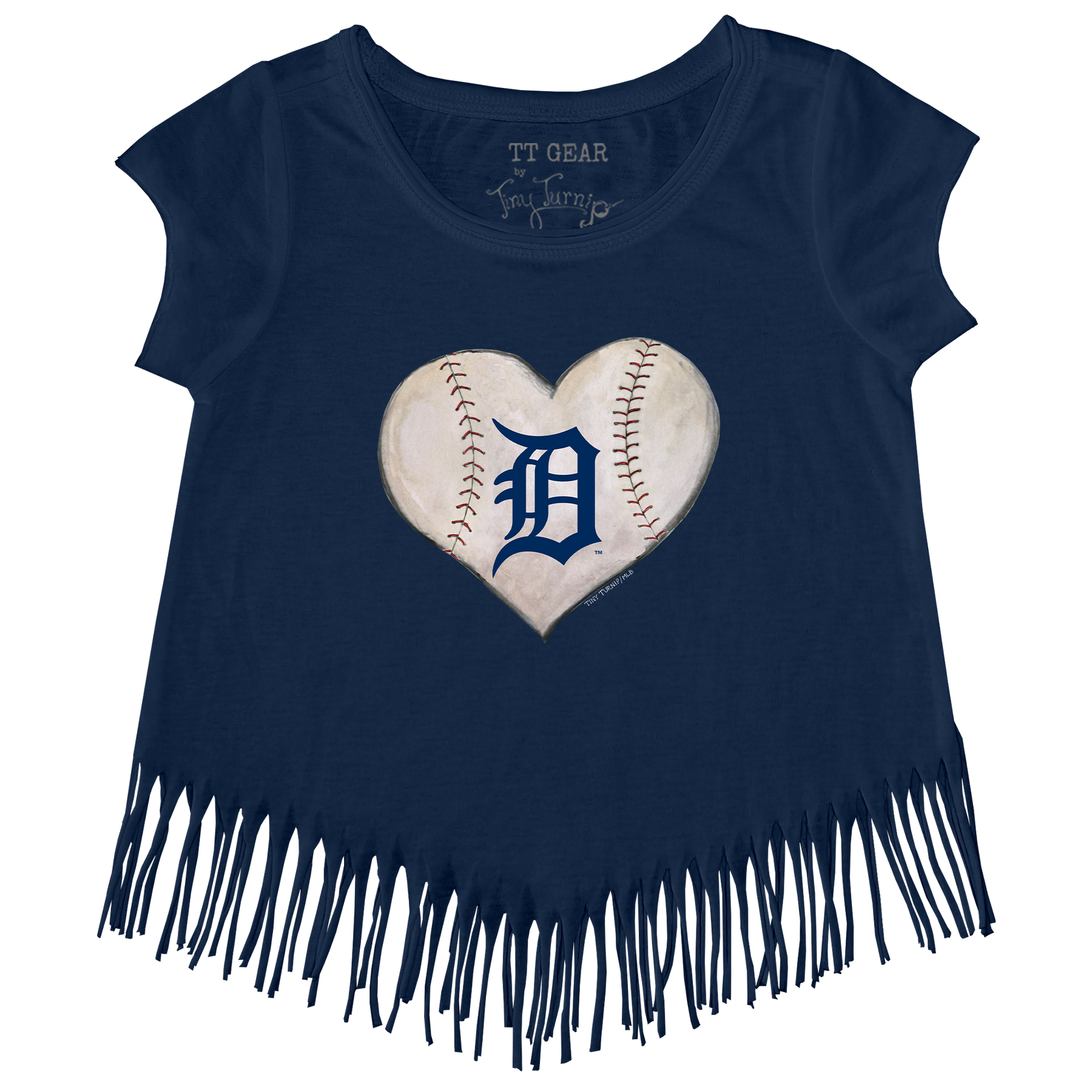 Detroit Tigers Stitched Heart Fringe Tee - Tiny Turnip