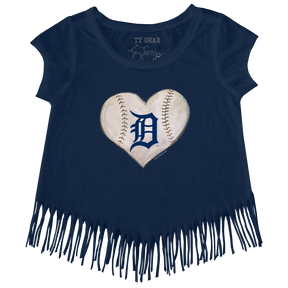 Detroit Tigers Stitched Heart Fringe Tee - Tiny Turnip
