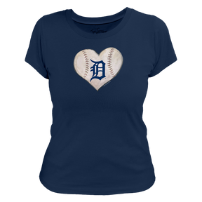 Detroit Tigers Stitched Heart Women's Tee Shirt - Tiny Turnip