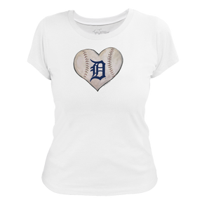 Detroit Tigers Stitched Heart Women's Tee Shirt - Tiny Turnip