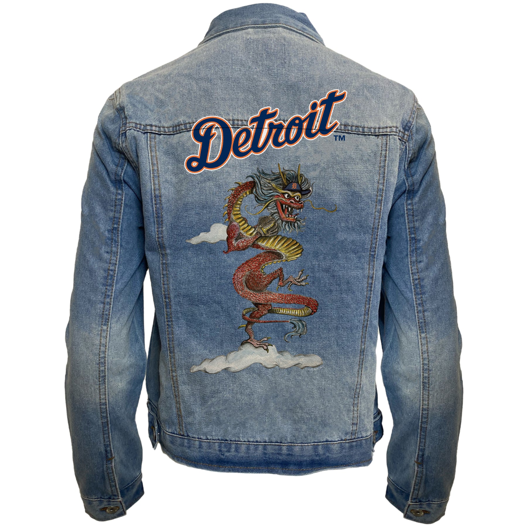 Detroit Tigers 2024 Year of the Dragon Distressed Denim Jacket