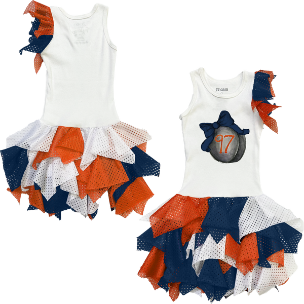 VIP Hockey Bow w/ Name, Number - Falling Mesh Dress - Tiny Turnip