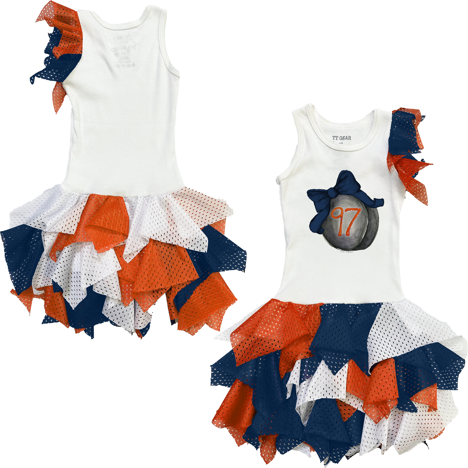 VIP Hockey Bow w/ Name, Number - Falling Mesh Dress - Tiny Turnip