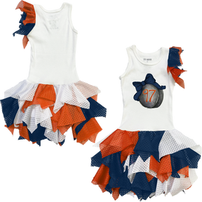 VIP Hockey Bow w/ Name, Number - Falling Mesh Dress - Tiny Turnip