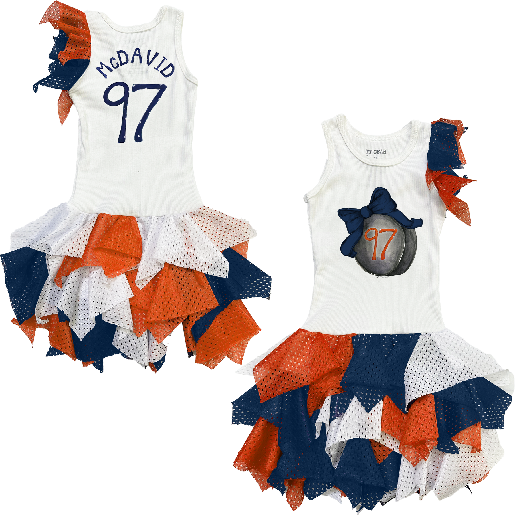 VIP NHL Hockey Bow w/ Name, Number - Falling Mesh Dress - Tiny Turnip