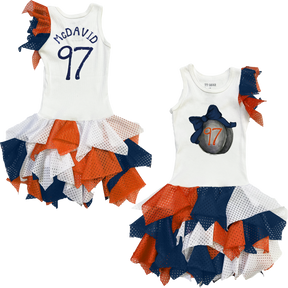 VIP NHL Hockey Bow w/ Name, Number - Falling Mesh Dress - Tiny Turnip
