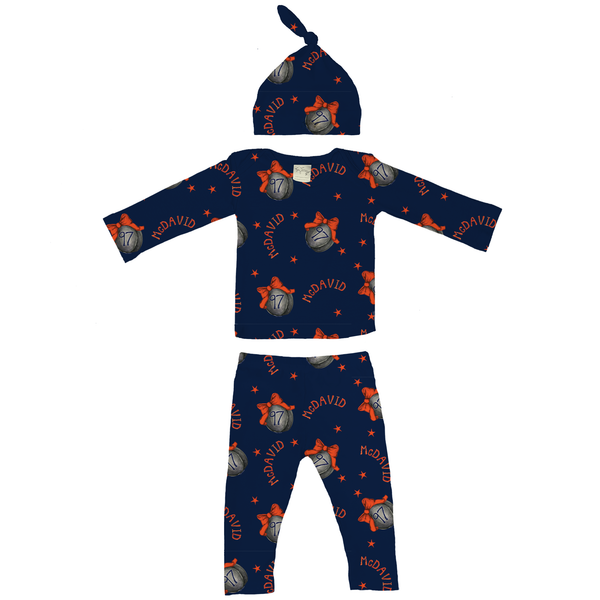 VIP NHL Hockey Bow w/ Name, Number - Long Sleeve Layette Set - Tiny Turnip