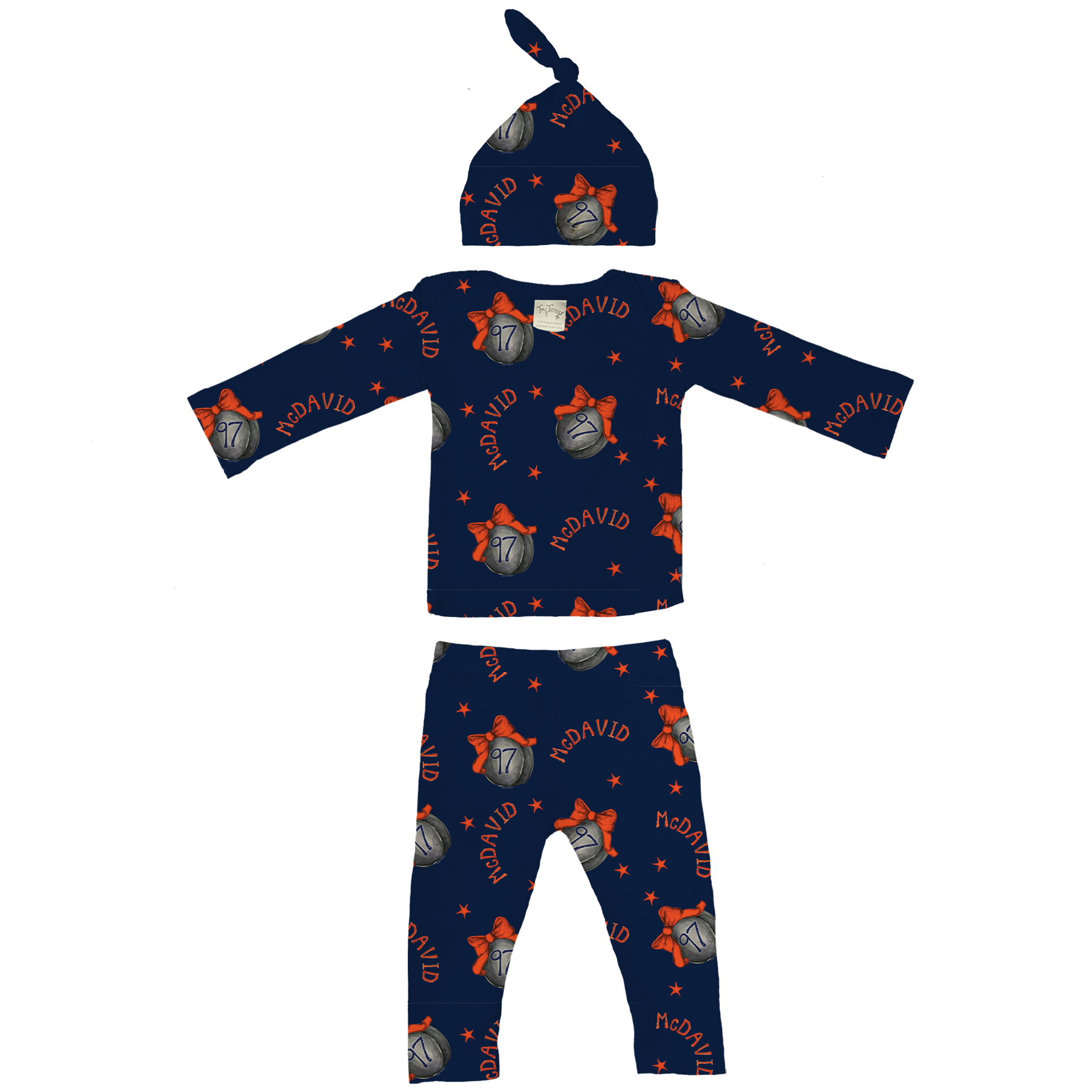 VIP NHL Hockey Bow w/ Name, Number - Long Sleeve Layette Set - Tiny Turnip