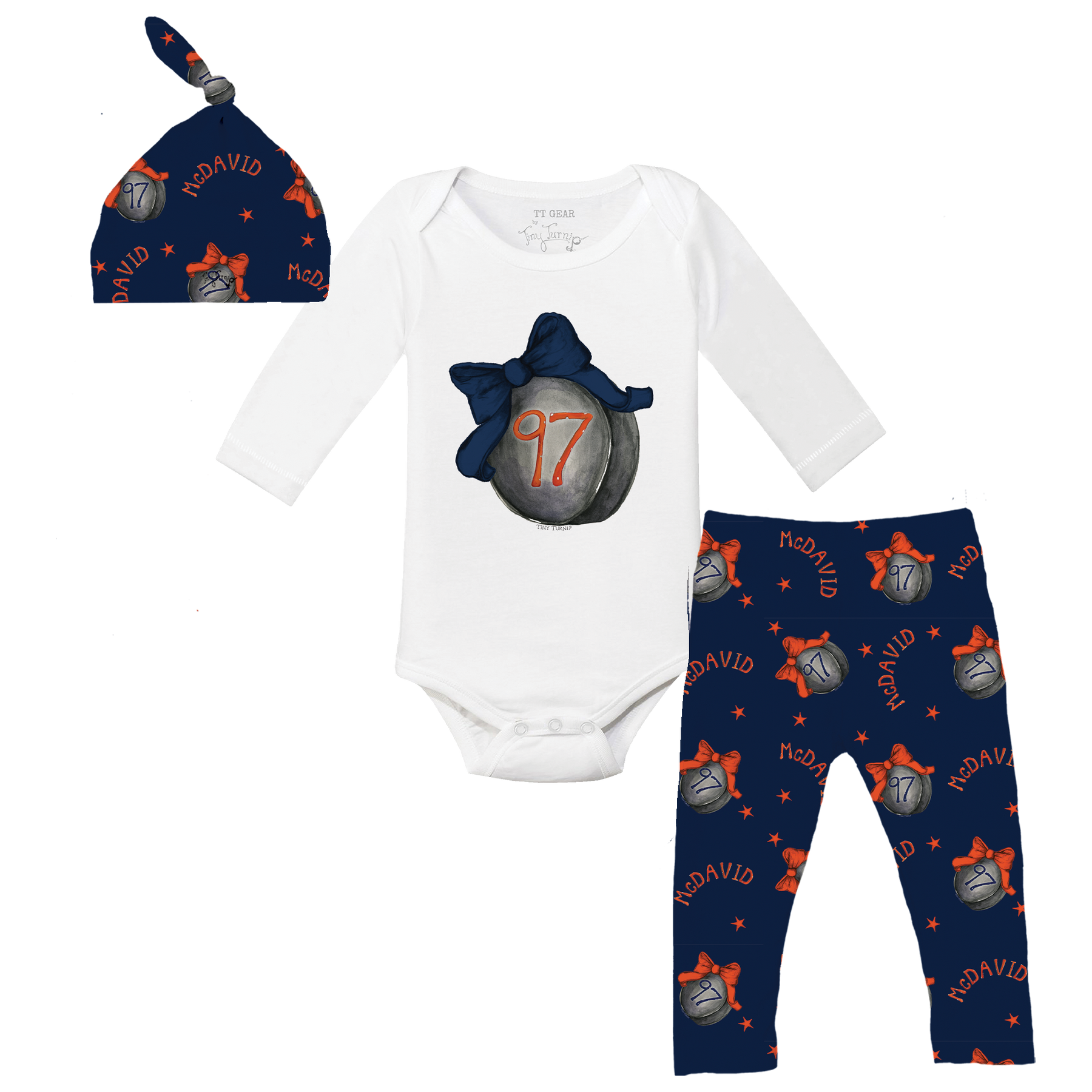 VIP NHL Hockey Bow w/ Name, Number - Long Sleeve Snapper Layette Set - Tiny Turnip