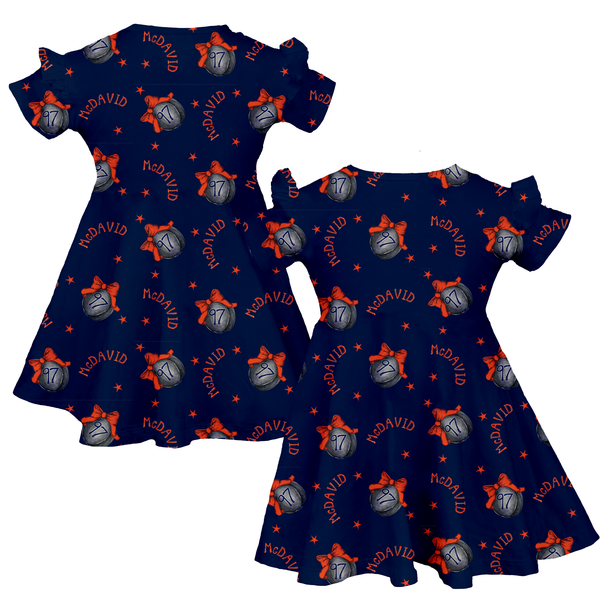 VIP NHL Hockey Bow w/ Name, Number - Molly Dress - Tiny Turnip